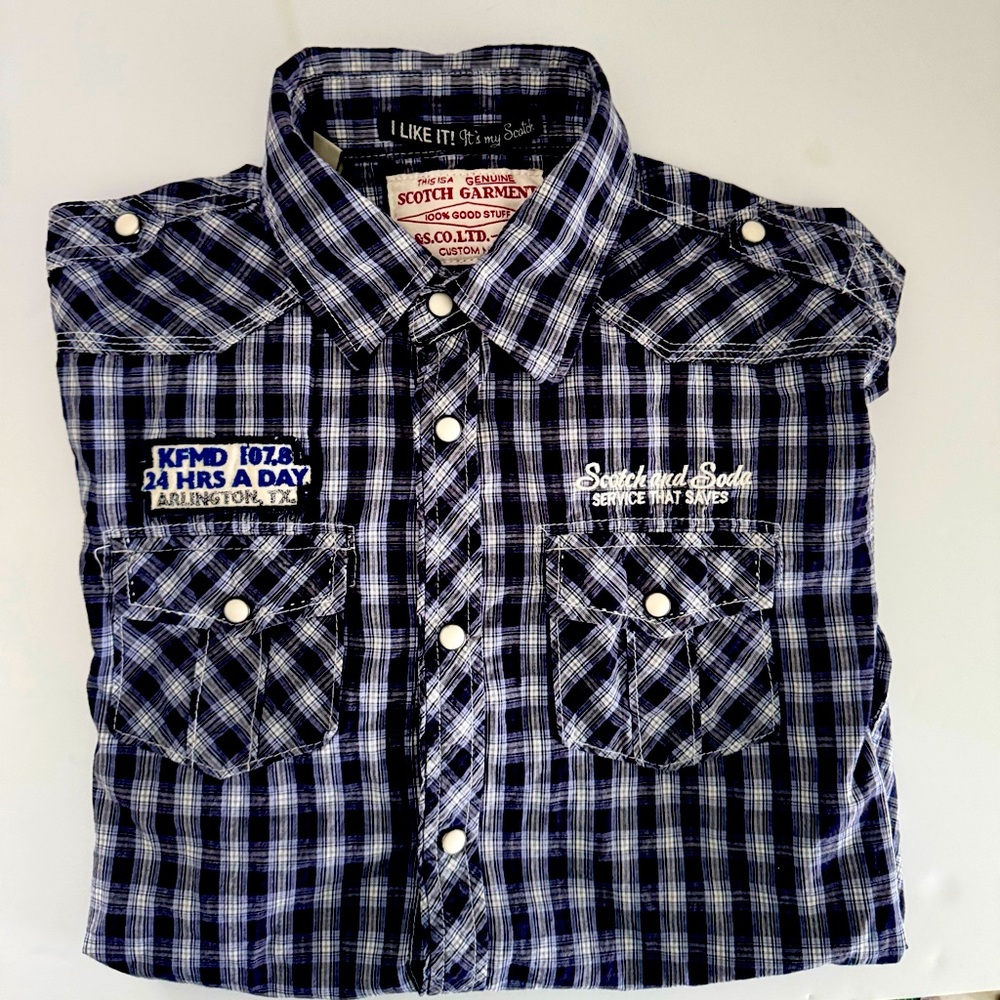 Scotch & Soda Men’s Plaid Shirt Navy Blue/White- Men’s Med -Like NEW - Fast Ship